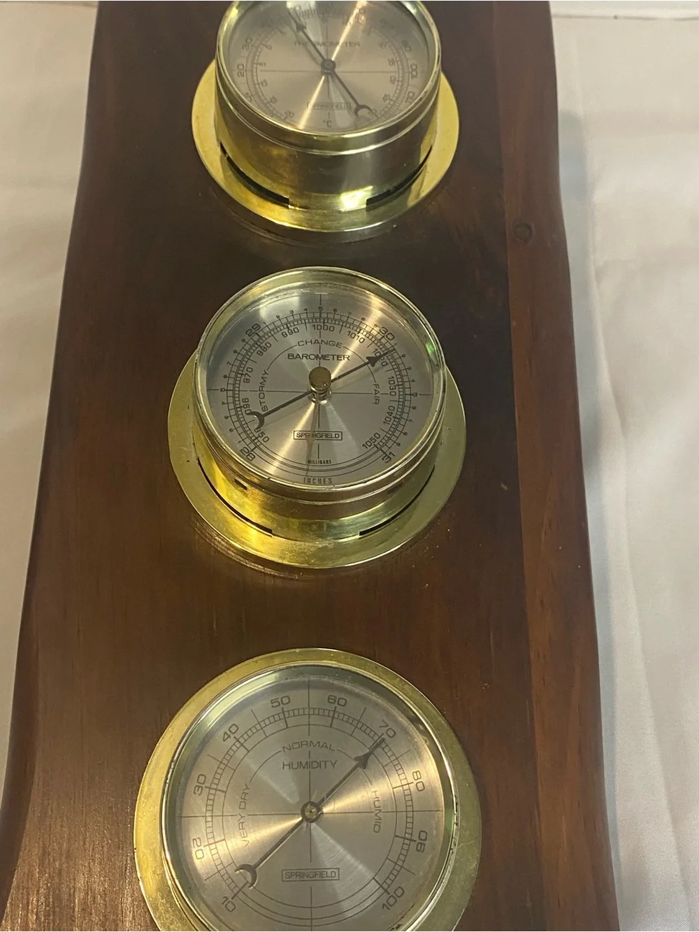 Brass and Wood Wall Weather Station - Brown and Gold